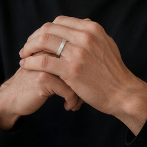 Unisex Silver Wedding Ring with Nibbled Edges