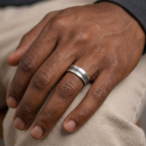 Silver Rings With Etched Oxidised Detail