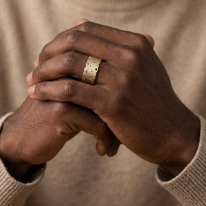 Unisex 9ct Gold Wedding Ring With Nibbled Edges and Drilled Detailing